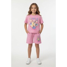 Cansın Mini Açık Pembe Girls Baskılı Kız Çocuk Şortlu Tişörtlü 2li Takım  23908
