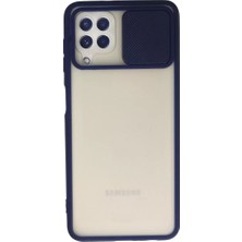 Renas Store Galaxy A22 Kılıf Palm Buzlu Kamera Sürgülü Silikon - Lacivert