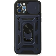 Almira Butik Mey Ithalat®  iPhone 12 Pro Kılıf Pars Lens Yüzüklü Silikon - Lacivert