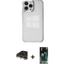 Marsilyan™- iPhone 14 Pro Max Kılıf Doruk Doku Prime - Şeffaf 360 Full Body Arka Koruyucu + Gold Raze Metal Kamera Lens