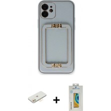 Marsilyan™- iPhone 12 Kılıf Kozmos Minimal Prime - Siyah Polymer Nano Ekran Koruyucu + Sarı Renkli Kamera Lens Koruma Cam