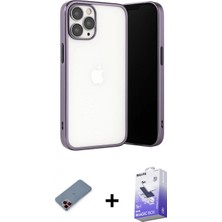 Marsilyan™- iPhone 13 Pro Max Kılıf Vadi Minimal - Siyah Bilvis 5in1 5d Magic Hayalet Cam Ekran Koruyucu + Kırmızı Metal Kamera Lens Koruma Cam