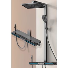 Oxy Aqua Dijital LED Göstergeli Termostatik Akıllı Piyano Duş Seti Tepe Duş Seti
