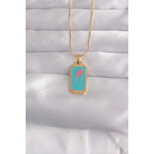 Almira Butik Mey Ithalat® 316L Çelik Gold Renk Mavi Mineli Tarot Kolye