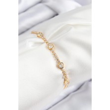Almira Butik Mey Ithalat® Pirinç Zirkon Taşlı Daire Model Gold Renk Asansörlü Kadın Bileklik