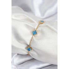 Almira Butik Mey Ithalat® 316L Çelik Gold Renk Buz Mavisi Baby Boy Yonca Kadın Bileklik