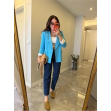 My Lunessa Mavi Keten Blazer Ceket