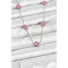 Almira Butik Mey Ithalat® 316L Çelik Zincir Gümüş Renk Pembe Baby Boy Yonca Kadın Kolye