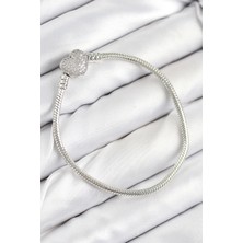 Almira Butik Mey Ithalat® Pirinç Charm Zirkon Taşlı Kalp Model Gümüş Renk Kadın Bileklik