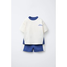 Magu Erkek Çocuk Pamuklu Mavi Blok Renk T-Shirt Şort Takım