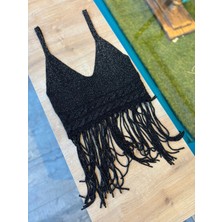 Yılday Gür Butik Siyah Simli Askılı Kadın Bluz