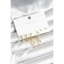 Almira Butik Mey Ithalat® Pirinç Gold Renk 925 Ayar Gümüş Çivili Kadın Küpe Seti
