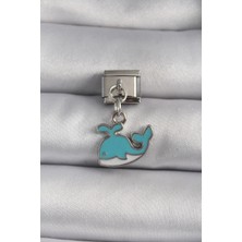 Almira Butik Mey Ithalat® 316L Çelik Gümüş Renk Sallantı Mavi Balina Model Nomination Charm