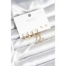 Almira Butik Mey Ithalat® Gold Renk Pirinç Kelebek Model 925 Ayar Gümüş Çivili Kadın Küpe Seti