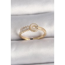 Almira Butik Mey Ithalat® Pirinç Gold Renk Zirkon Taşlı Ayarlanabilir Kadın Yüzük
