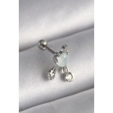 Almira Butik Mey Ithalat® 316L Çelik Gümüş Renk Beyaz Minelik Kalp Sallantı Zirkon Taş Detay Tragus Piercing