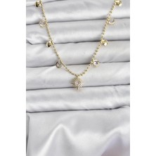 Almira Butik Mey Ithalat® Zirkon Taşlı Kutup Yıldızı Model Pirinç Gold Renk Kadın Kolye