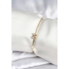 Almira Butik Mey Ithalat® Renkli Kelebek Figür Gold Renk Pirinç Kadın Bileklik