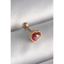 Almira Butik Mey Ithalat® 316L Çelik Gold Renk Kırmızı Mineli Kalp Tragus Piercing