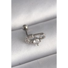 Almira Butik Mey Ithalat® 316L Çelik Gümüş Renk Zirkon Taşlı Toplu Iğne Tragus Piercing