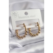 Almira Butik Mey Ithalat® 316L Çelik Gold Renk Topçuk Halka Model Kadın Küpe