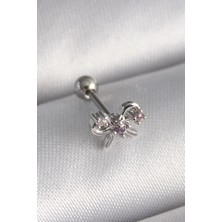 Almira Butik Mey Ithalat® 316L Çelik Gümüş Renk Zirkon Taşlı Kurdele Tragus Piercing
