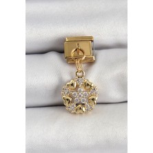 Almira Butik Mey Ithalat® 316L Çelik Sallantılı Zirkon Taşlı Kalp Detaylı Yıldz Model Gold Renk Nomination Charm