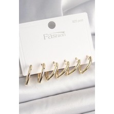 Almira Butik Mey Ithalat® 925 Ayar Gümüş Çivi Pirinç Gold Renk Üçgen Model Kadın Küpe Seti