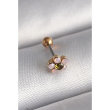 Almira Butik Mey Ithalat® 316L Çelik Gold Renk Zirkon Taşlı Çiçek Tragus Piercing