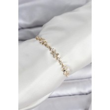 Almira Butik Mey Ithalat® Gold Renk Yonca Model Zirkon Taşlı Asansörlü Kadın Bileklik