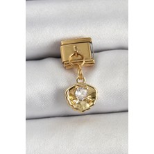 Almira Butik Mey Ithalat® 316L Çelik Sallantılı Zirkon Taşlı Istiridye Model Gold Renk Nomination Charm