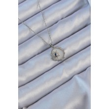 Almira Butik Mey Ithalat® 316L Çelik Gümüş Renk Zirkon Taşlı Mineli Kutup Yıldızı Kolye