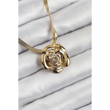 Almira Butik Mey Ithalat® 316L Çelik Gül Figürlü Italyan Zincir Model Gold Renk Kadın Kolye