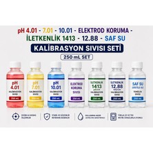 Tekno İstanbul pH 4.01 - 7.01 - 10.01 - Elektrod Koruma - 1413 µS/cm - 12.88 mS/cm - Saf Su (Distile Su) Kalibrasyon Sıvısı (250 mL Set)