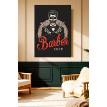 Mushen Studio Kafatası Berber Dükkanı Vintage Kanvas Tablo Solvent Baskı Erkek Dekoru Duvar Sanatı