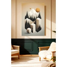 Mushen Studio Mushen Studıo Soyut Geometrik Dağ Orman Küp Turuncu Güneş Modern Çerçevesiz Kanvas Tablo