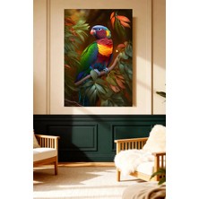 Mushen Studio Mushen Studıo Renkli Papağan Tropikal Kuş Yapraklı Çerçevesiz Kanvas Tablo Dekoratif Duvar
