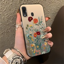HONTINGA Samsung Galaxy A20 ile Uyumlu Kılıfı Silikon Kenar Sert Arka Düşüme Önleyici Basitlik Anti Düşme Kamera Korumali Çiçek Desen Telefon Kılıfı Kadın ve Erkek Için Uygundur K1-0722