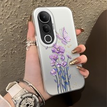 HONTINGA Vivo V50 Lite ile Uyumlu Kılıfı Silikon Kenar Sert Arka Düşüme Önleyici Basitlik Anti Düşme Kamera Korumali Çiçek Desen Telefon Kılıfı Kadın ve Erkek Için Uygundur K1-0722
