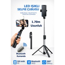 Tech&bello accessories LED Işılklı Selfie Çubuğu Tripot Bluetooth Kumandalı Kablosuz Selfie Stick 1.70M Uzunluk