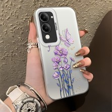 HONTINGA Vivo Y29S ile Uyumlu Kılıfı Silikon Kenar Sert Arka Düşüme Önleyici Basitlik Anti Düşme Kamera Korumali Çiçek Desen Telefon Kılıfı Kadın ve Erkek Için Uygundur K1-0722