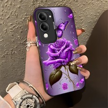HONTINGA Vivo Y04 ile Uyumlu Kılıfı Silikon Kenar Sert Arka Düşüme Önleyici Basitlik Anti Düşme Kamera Korumali Çiçek Desen Telefon Kılıfı Kadın ve Erkek Için Uygundur K1-0581