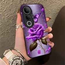 HONTINGA Vivo V50 Lite ile Uyumlu Kılıfı Silikon Kenar Sert Arka Düşüme Önleyici Basitlik Anti Düşme Kamera Korumali Çiçek Desen Telefon Kılıfı Kadın ve Erkek Için Uygundur K1-0581