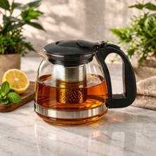 Kitchen Line 1100 ml Isıya Dayanıklı Süzgeçli Borosilikat Çay Demliği 13 cm