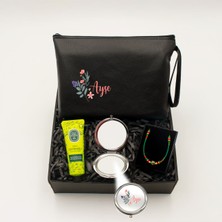 As Gift Kişiye Özel Siyah Makyaj Çantası& Ayna &eyüp Sabri Tuncer  El Kremi & Kolye Hediye Seti