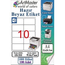 ArtMaster A4 Hazır Beyaz Etiket 99.06X57MM 100 Sayfa 1 Paket 10 Lu Kendinden Yapışkanlı Fotokopi Lazer Inkjet Kağıdı Yazıcılar Ile