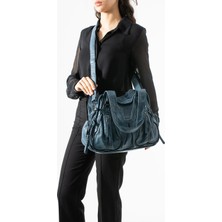 571 Collections Çanta Yıkanmış Deri Çok Gözlü Omuz Çantası Mavi MODEL:(571-12K)