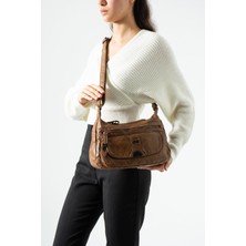 571 Collections Çanta Yıkama deri Çapraz Askılı Omuz Çantası Taba MODEL:(571-12Z)