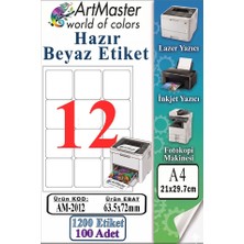 ArtMaster A4 Hazır Beyaz Etiket 63.5X72MM 100 Sayfa 1 Paket 12 Li Kendinden Yapışkanlı Fotokopi Lazer Inkjet Kağıdı Yazıcılar Için