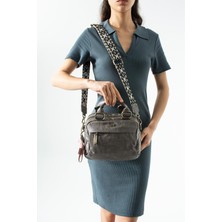 571 Collections Çanta Yıkanmış Deri Çapraz Askılı, Omuz Kol Çantası Gri MODEL:(571-17Y)
